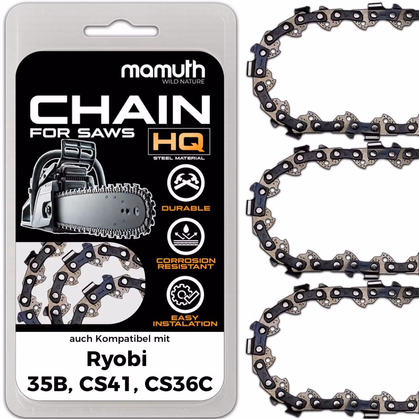 3 catene per motosega, lunghezza 40 cm, passo 1,3 mm, larghezza 3/8", modello 55 TG, compatibili con motoseghe Ryobi 35B, CS41, CS36C