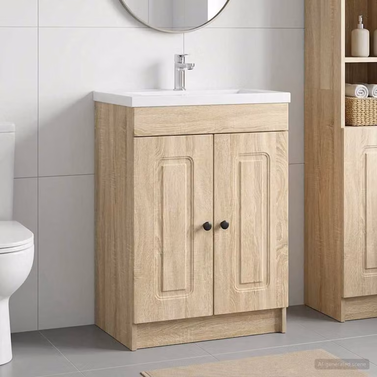 Mobiletto da bagno sotto il lavello vidaXL Rovere Sonoma con ante a battente e ripiani interni, Marrone