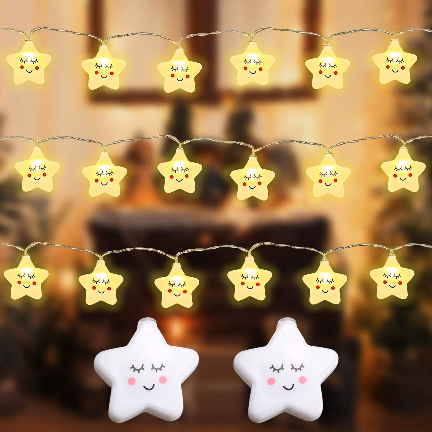 Catena luminosa con stelline, 3 metri, luce bianco caldo, 8 modalità, ideale per la cameretta dei bambini