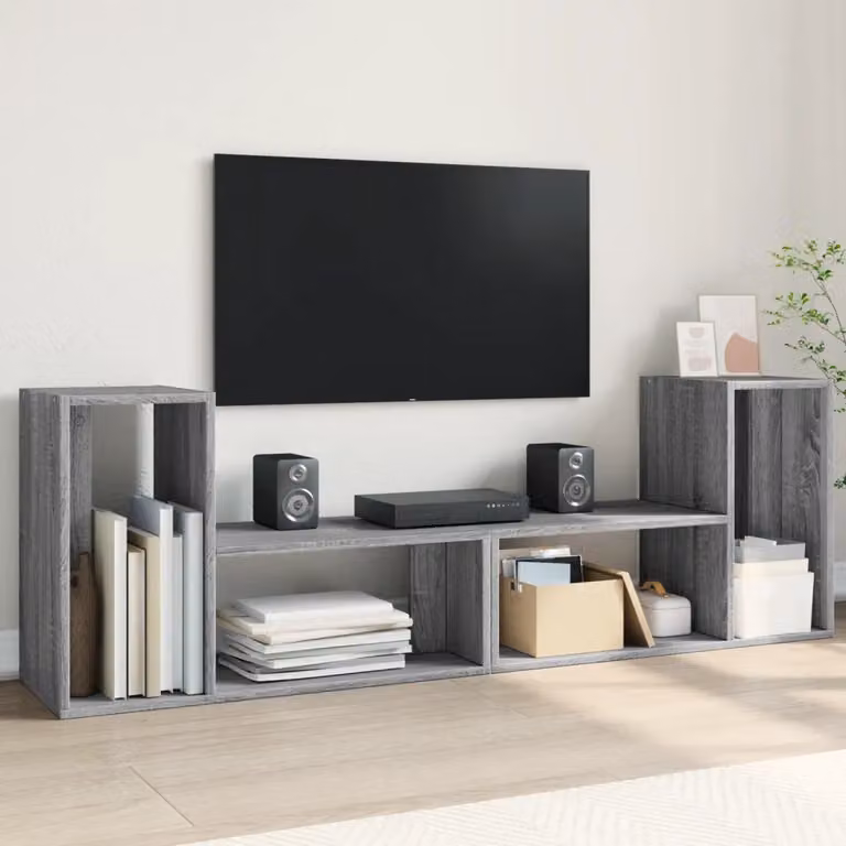 Set di 2 mobili TV vidaXL in legno multistrato e MDF, colore Grigio Sonoma, L 75 cm x P 30 cm x H 50 cm