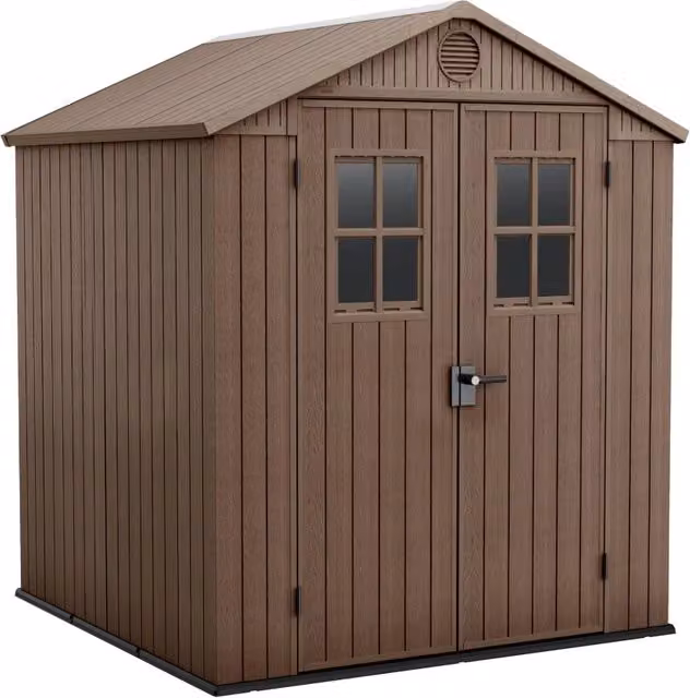 Casetta da Giardino Keter Darwin 6x6 in Resina Marrone con Doppia Porta e Finitura Effetto Legno Evotech+, L 190 cm x P 221 cm x H 183 cm