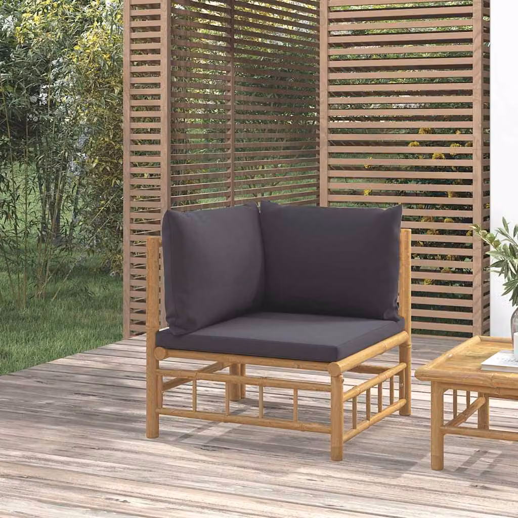 vidaXL Divano Angolare da Giardino in Bambu con Cuscini Imbottiti Grigio