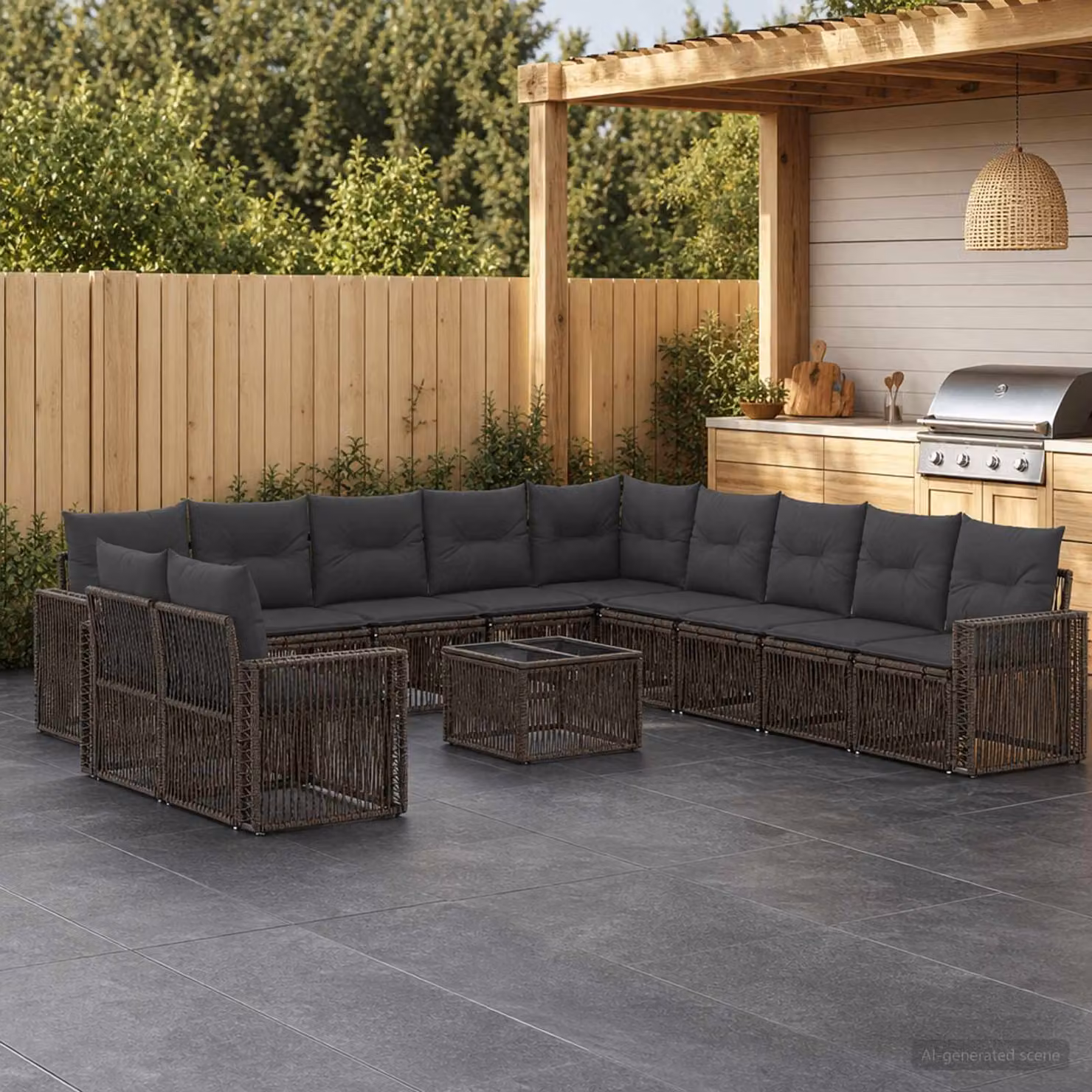 Set Divano da Giardino vidaXL 12 Pezzi a Forma di U con Tavolino, Grigio e Antracite