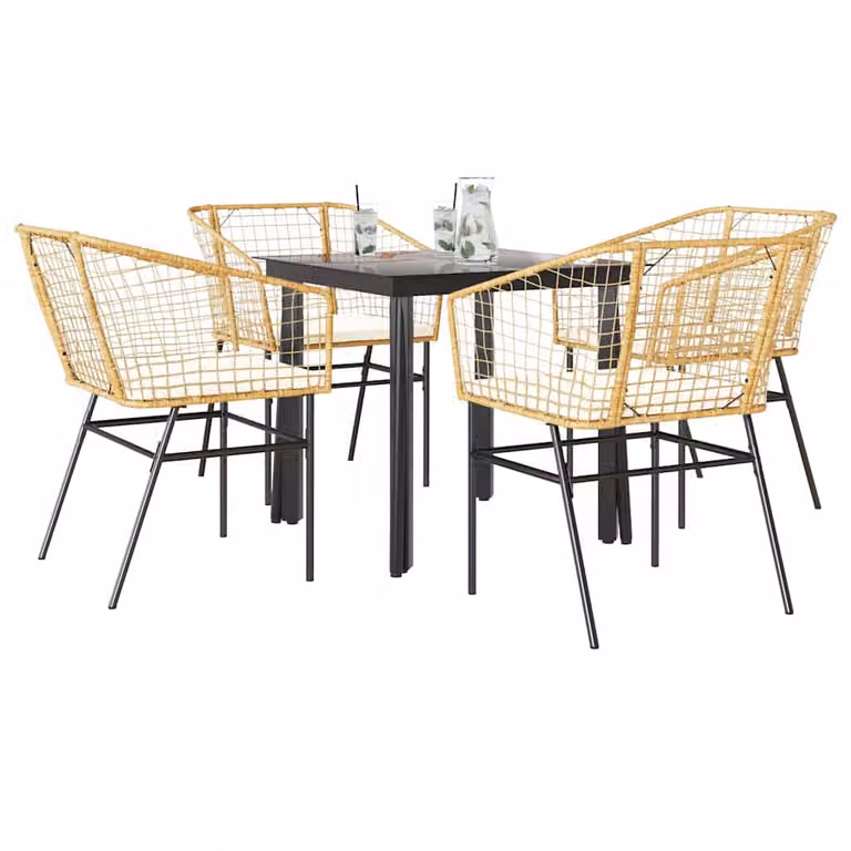 Set da pranzo da giardino vidaXL in polyrattan con tavolo in vetro e 5 pezzi con cuscini