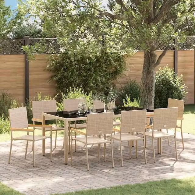 Set da Pranzo per Giardino 9 pz Beige polyrattan 3365401
