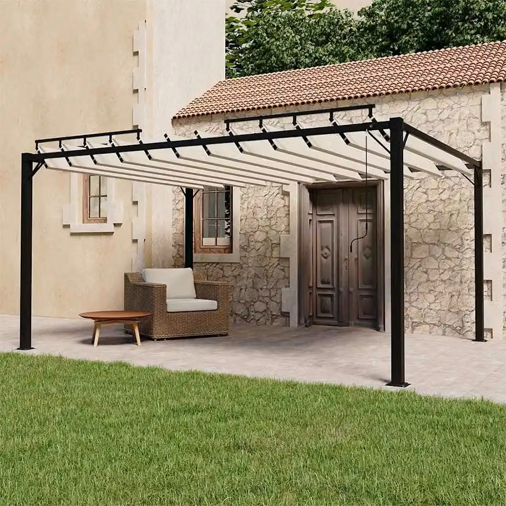 vidaXL Gazebo moderno con tetto a lamelle in alluminio e poliestere beige L: 400 cm, P: 300 cm, H: 225 cm – 1