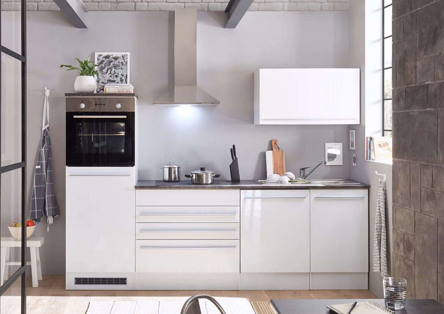 Mobile da cucina Jarklow 260 cm bianco lucido