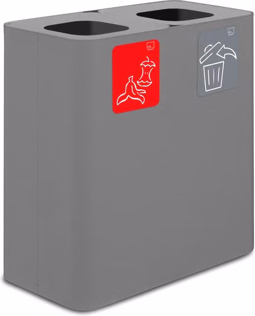 Pattumiera Sistema di Raccolta Rifiuti 77x38xh80 cm In Acciaio Verniciato 2 Scomparti Grigio