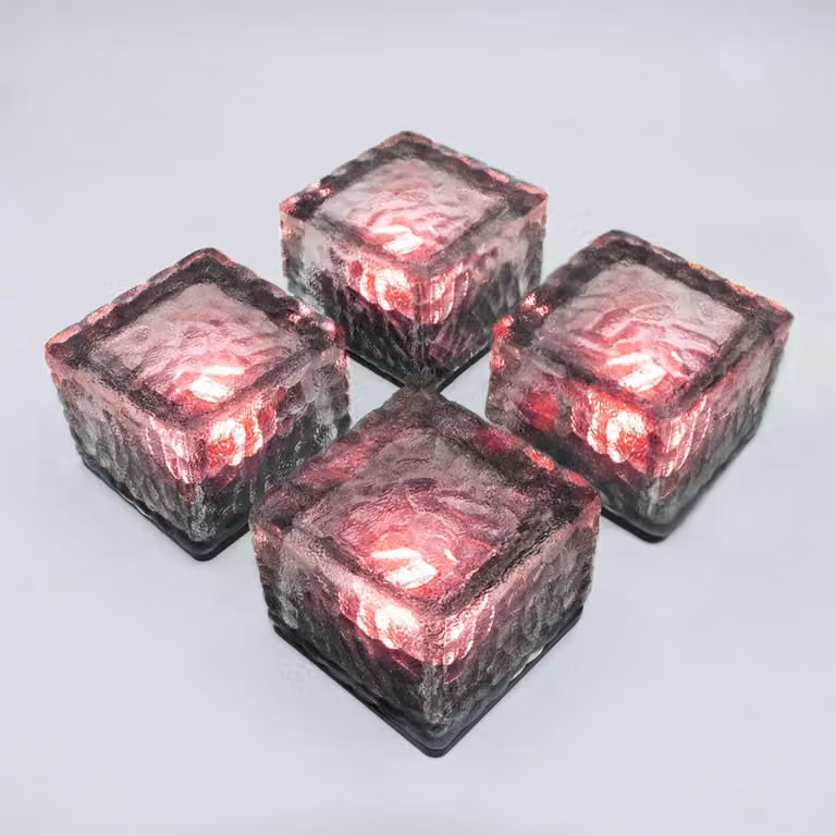 Set di 4 lampade solari a forma di ghiaccio, grado di protezione IP65, impermeabili, colore rosso, per giardino e terrazza