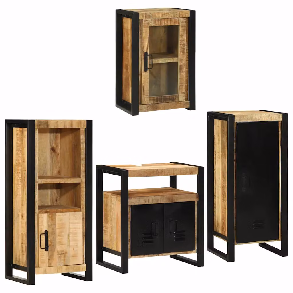 vidaXL Set di mobili per il bagno 4 pz Marrone Legno di Mango Massello