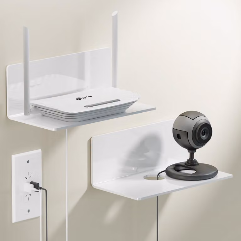 Mensole a muro autoadesive, set di 2, piccole, larghezza 23 cm, in acrilico, ideali per bagno, soggiorno, cucina, ufficio, colore bianco