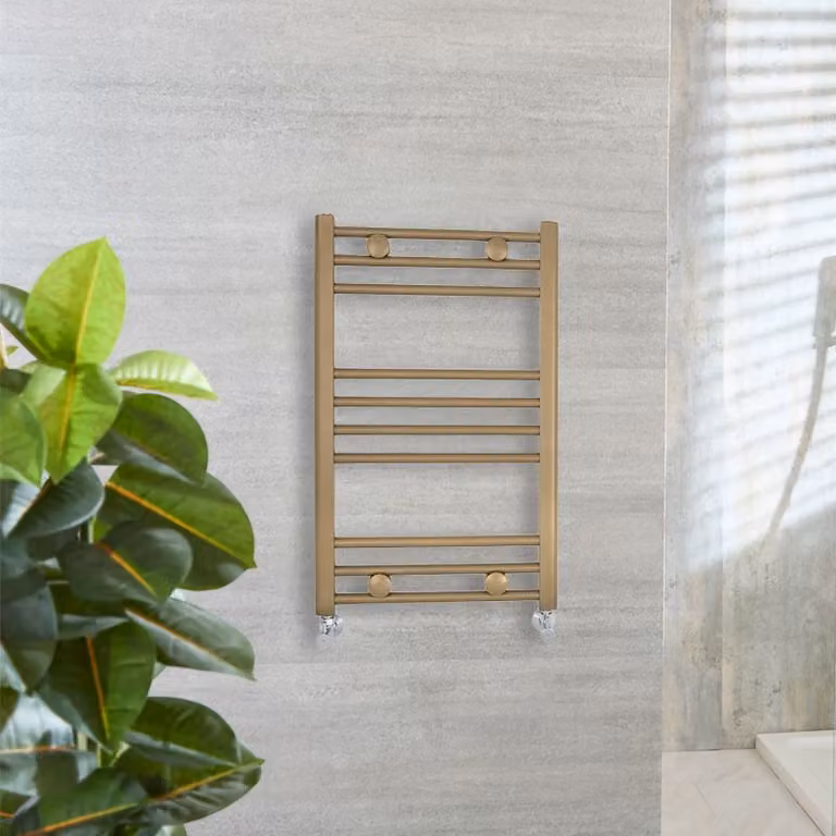Scaldasalviette HudsonReed in acciaio inossidabile colore oro, montaggio a parete, L: 80 cm, H: 50 cm