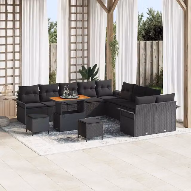 Set Divano da Giardino Moderno vidaXL in Polyrattan e Legno di Acacia Nero 13 pz – 1