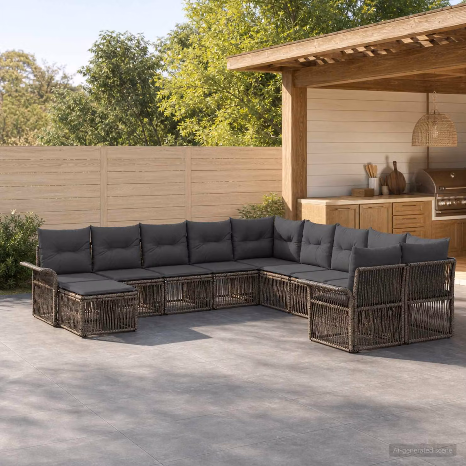 Set Divano da Giardino vidaXL 11 pz a Forma a U in Polyrattan Grigio e Antracite con Cuscini e Struttura in Acciaio