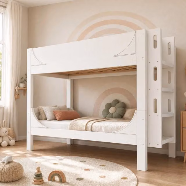 Letto a castello separabile 90x200 cm con scala reversibile; bianco