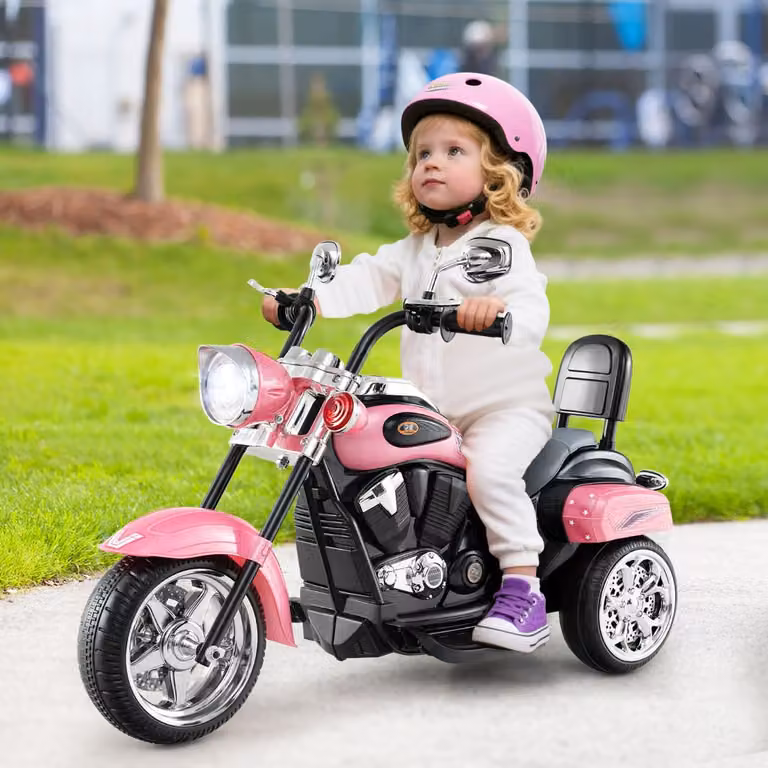 Moto elettrica a batteria Costway stile chopper per bambini e bambine, multicolore rosa