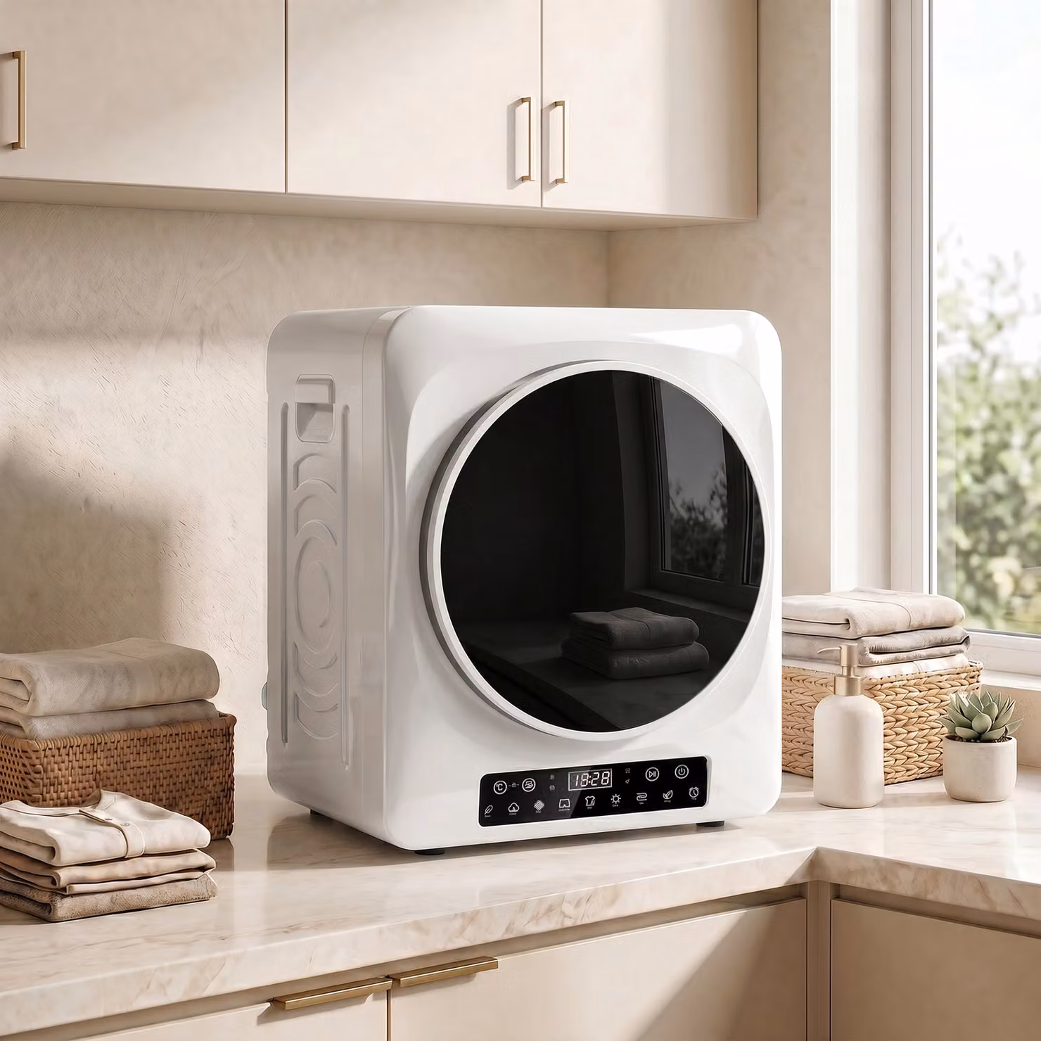Asciugatrice compatta a ventilazione HOMCOM 1000 W con modalità Extra-Asciutto ed ECO, timer e controllo temperatura, Bianco – 2