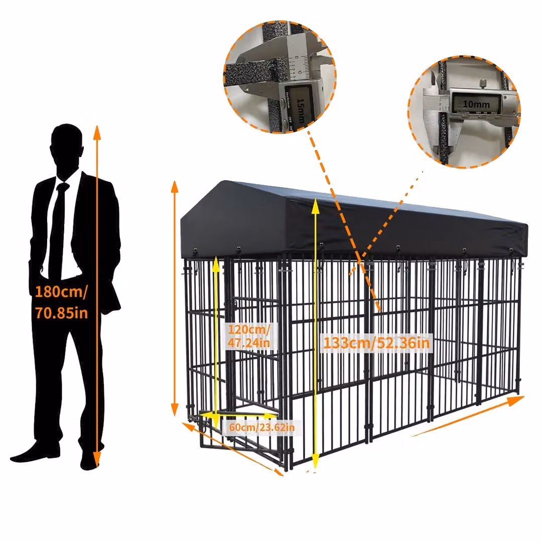 Cuccia per cani in metallo resistente, copertura impermeabile, altezza 64,9", 249 cm x 120 cm x 165 cmOggetti Cuccia per caniSilhouette umana