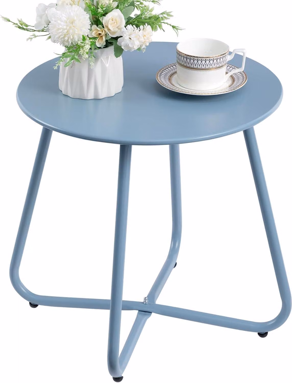 Tavolino rotondo da esterno, resistente alle intemperie, in grigio blu