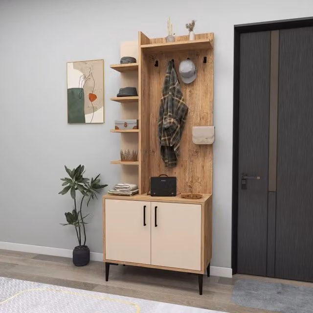 DMORA Mobile da Ingresso Moderno con 6 Ante, Rovere Marrone e Beige, L: 74 cm, P: 33 cm, H: 183 cm – 1
