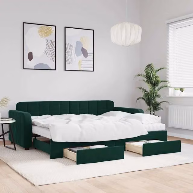 Divano Letto Estraibile Cassetti Verde Scuro 80x200cm Velluto 3196996