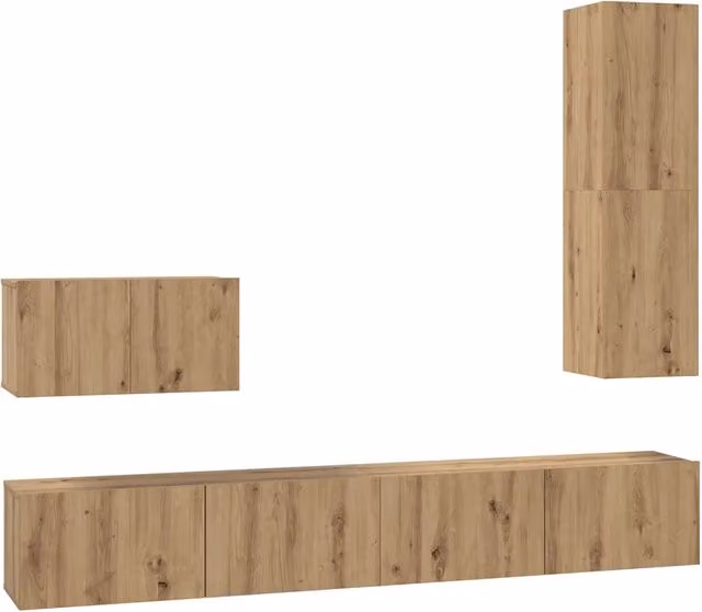 Mobile TV da Parete 4 pz | Armadietto TV | Mobile Porta TV Rovere artigianale Legno multistrato