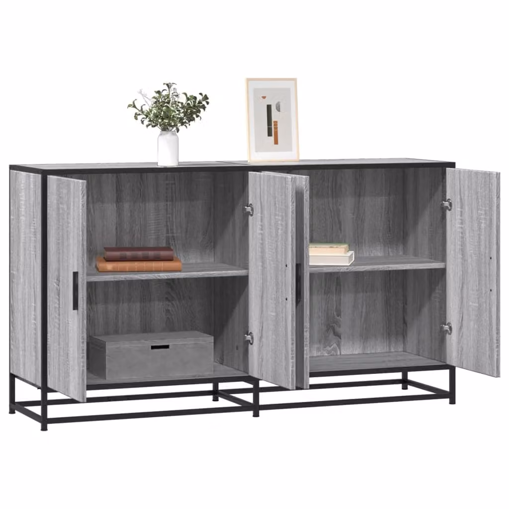 Credenza vidaXL in stile industriale Grigio con finitura opaca, L: 134 cm, P: 35 cm, H: 76 cm