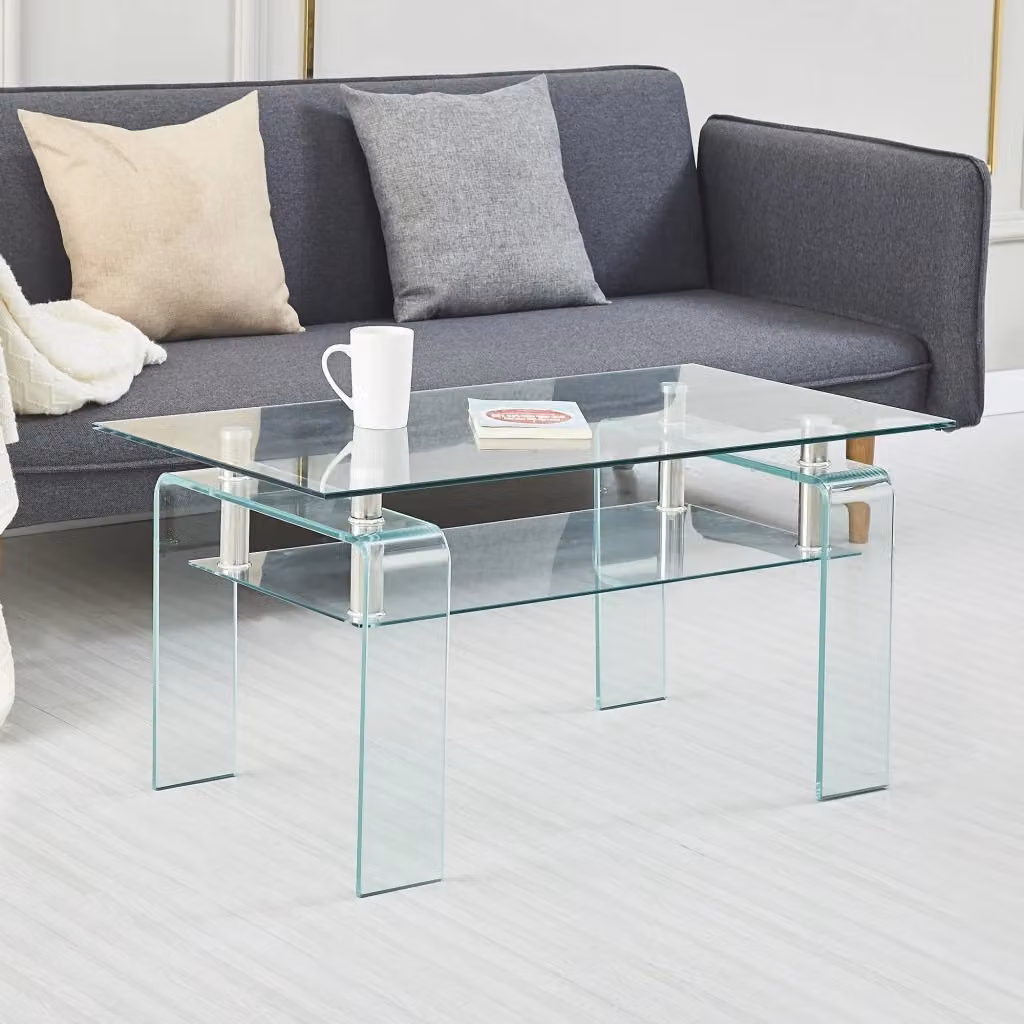 Tavolo da caffè moderno REDOM in vetro trasparente e metallo, L: 55 cm, P: 55 cm, H: 45 cm – 2