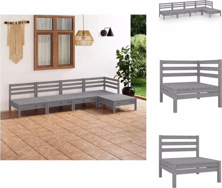 vidaXL Set di 5 pezzi per salotto da giardino in pino massiccio grigio - Set di mobili da giardino