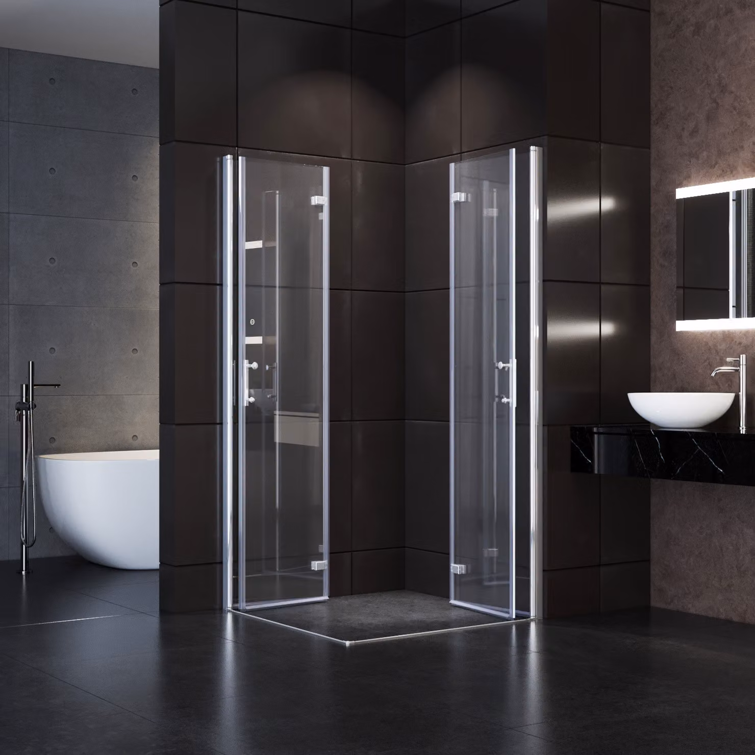 SONNI 90x100x195cm cabina doccia angolare, porta d'ingresso angolare a battente porta a soffietto in vetro nano porta a soffietto a battente
