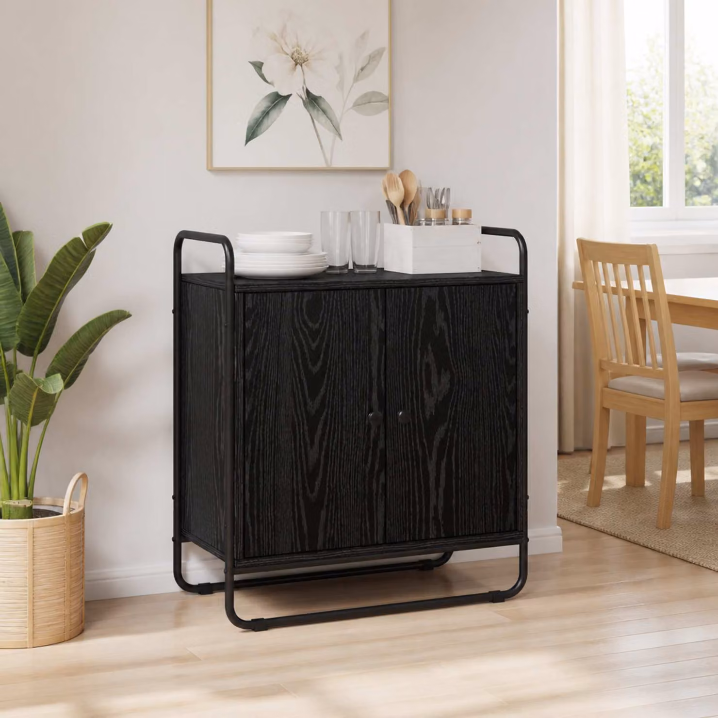 Credenza stile industrial vidaXL in legno e metallo, colore nero, L 68 x P 35 x H 75 cm