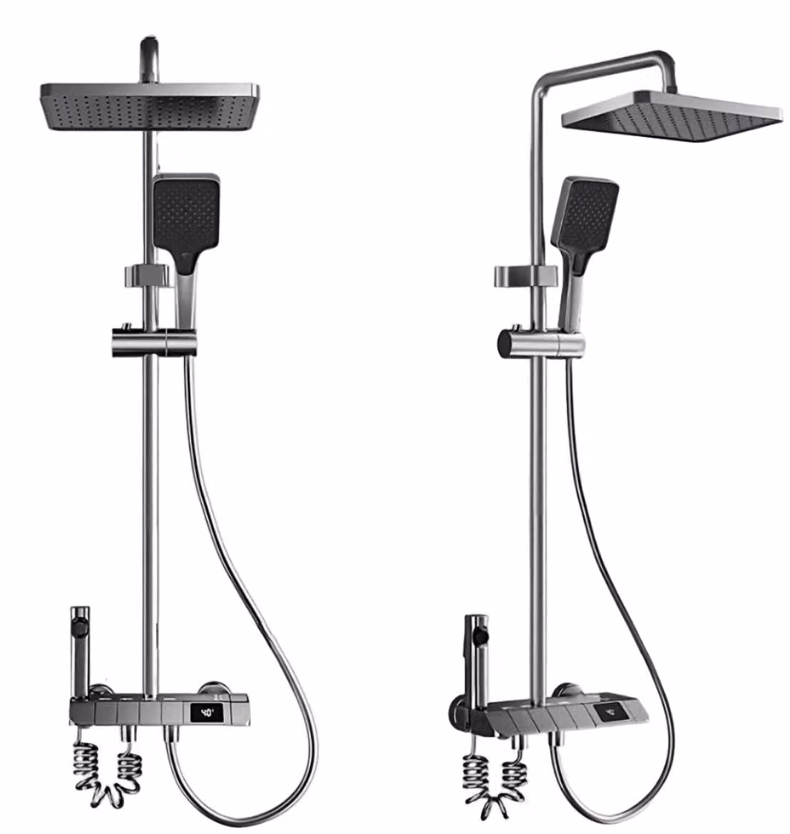 Set doccia in acciaio inossidabile, da montare a parete, con soffione, termostato e controllo della pressione, dotato di luci LED
