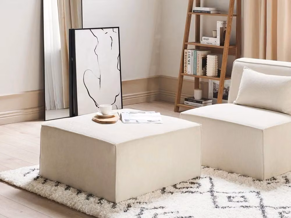 Poggiapiedi quadrato BELIANI in velluto a coste beige dal design moderno – 2