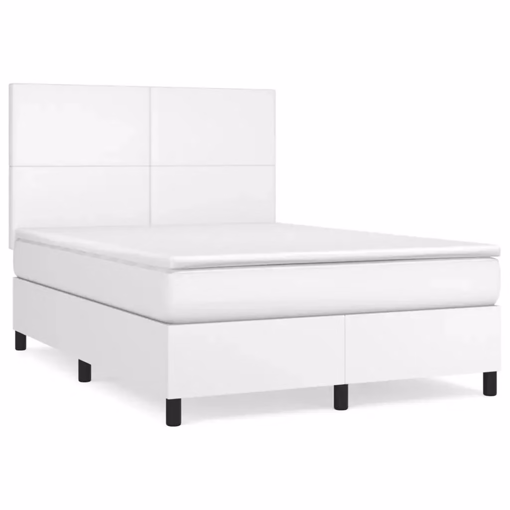 Letto con Giroletto a Molle e Materasso Ibrido vidaXL in Similpelle Bianco L/P/H: 190 x 140 x 44 cm – 2