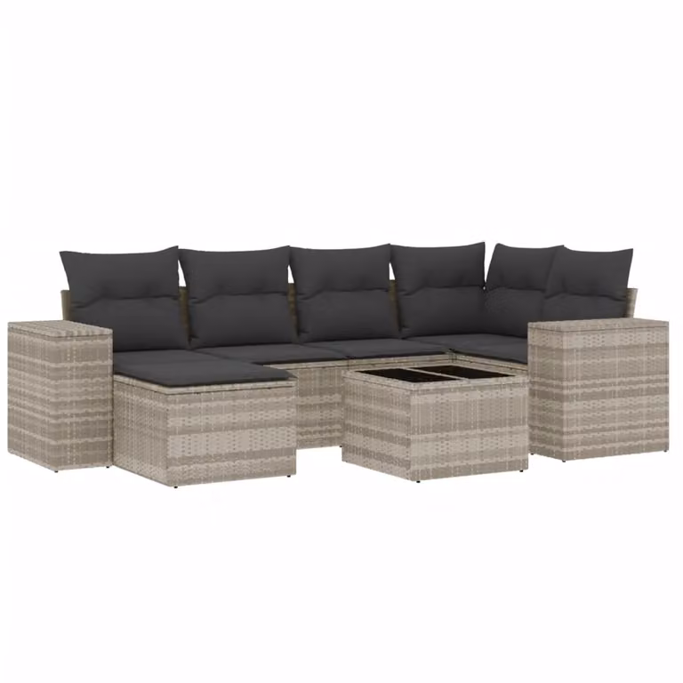 Set Divani da Giardino 7pz con Cuscini Grigio Chiaro Polyrattan