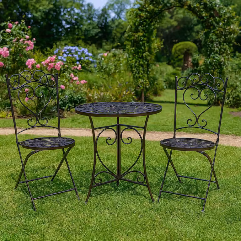 Mobili da giardino romantici in stile vintage Set da bistrot in metallo a 3 pezzi