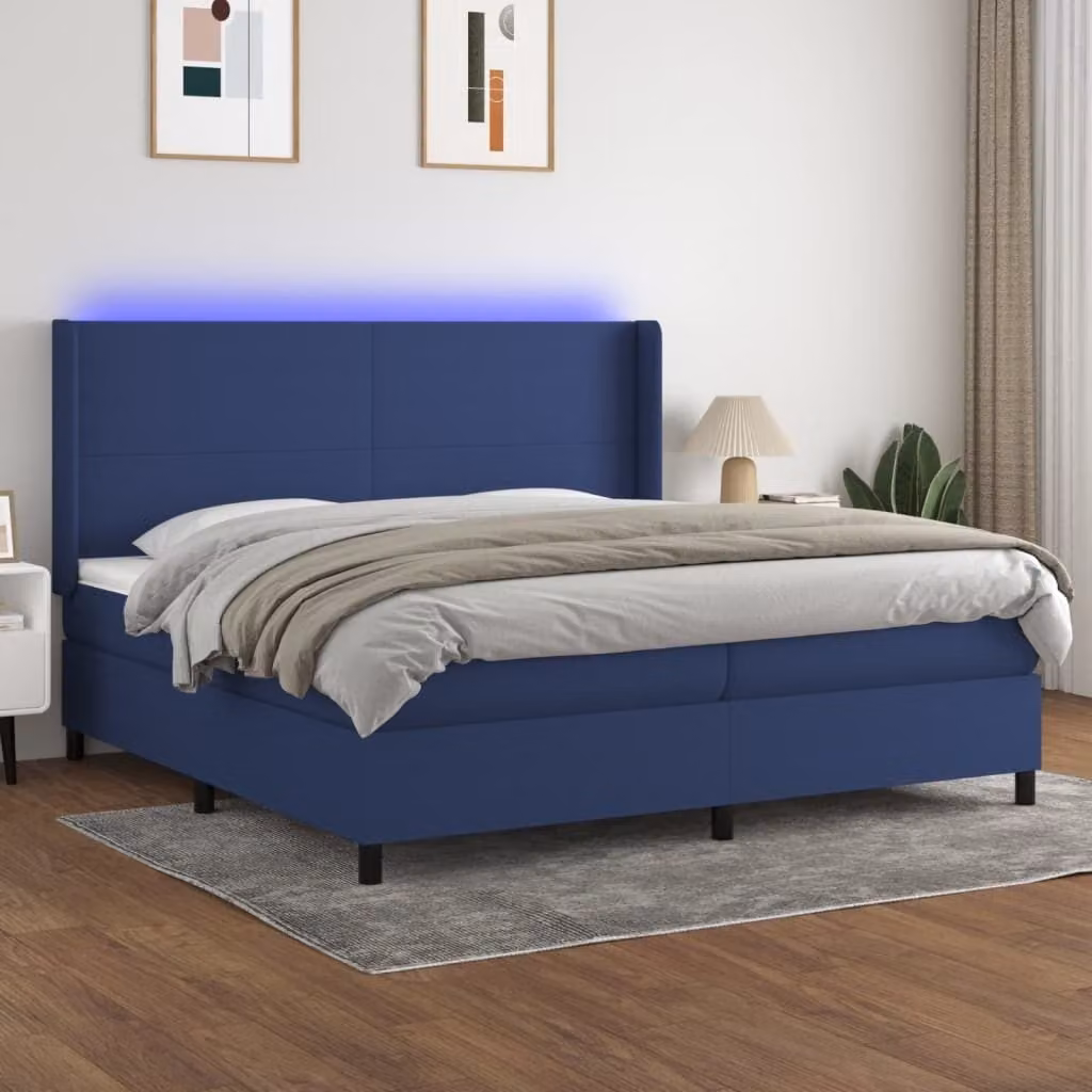 Maison Exclusive - Letto a Molle Materasso e LED Blu 200x200cm in Tessuto