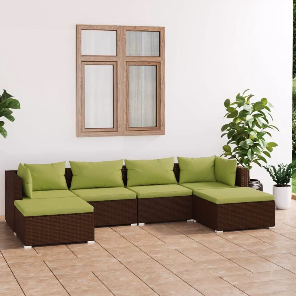 The Living Store Set da giardino da 6 pezzi con cuscini in poly rattan marrone