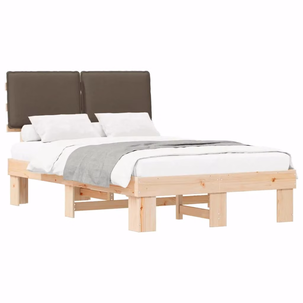 Letto con Testiera Rivestita in Tessuto e Pino Massello vidaXL, Colore Beige o Grigio, L/P/H: 120 x 200 cm – 2