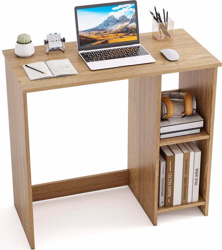 Scrivania compatta con 2 ripiani, 80x40x74 cm, legno naturale