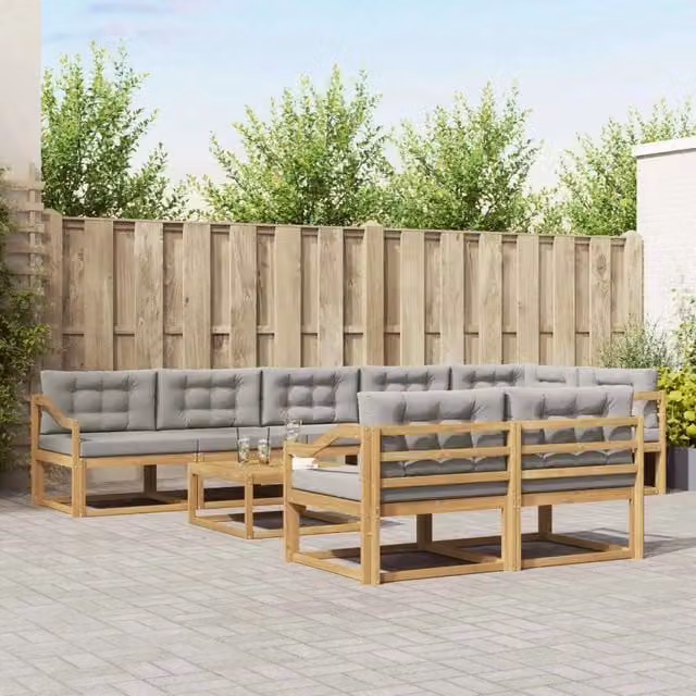 Set di divani da esterno moderno vidaXL in legno di acacia con cuscini, bianco e grigio
