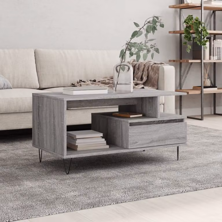 vidaXL Tavolino da Salotto Moderno Grigio in Legno e Metallo L: 90 cm, P: 49 cm, H: 45 cm