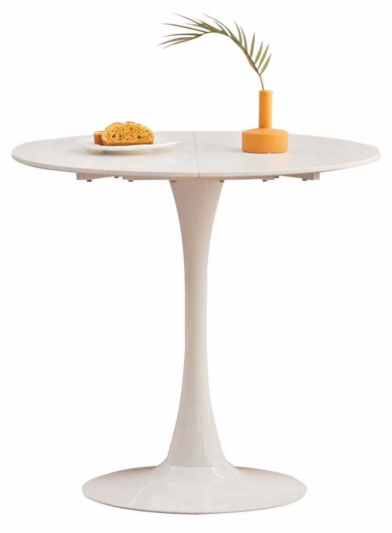 Tavolo rotondo da pranzo per 2-4 persone, di colore bianco e dal design moderno