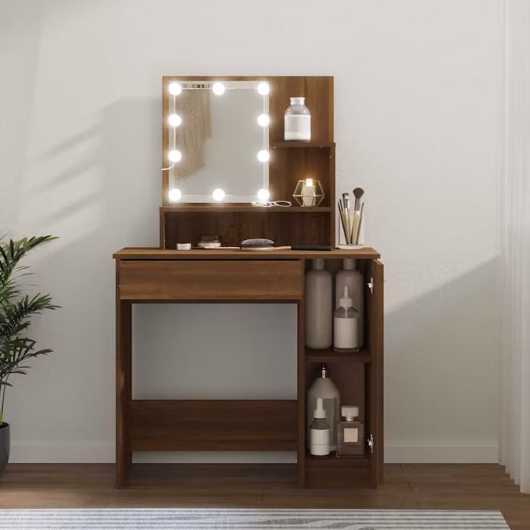 vidaXL Toeletta con LED in Rovere Marrone L: 86,5 cm, P: 35 cm, H: 136 cm