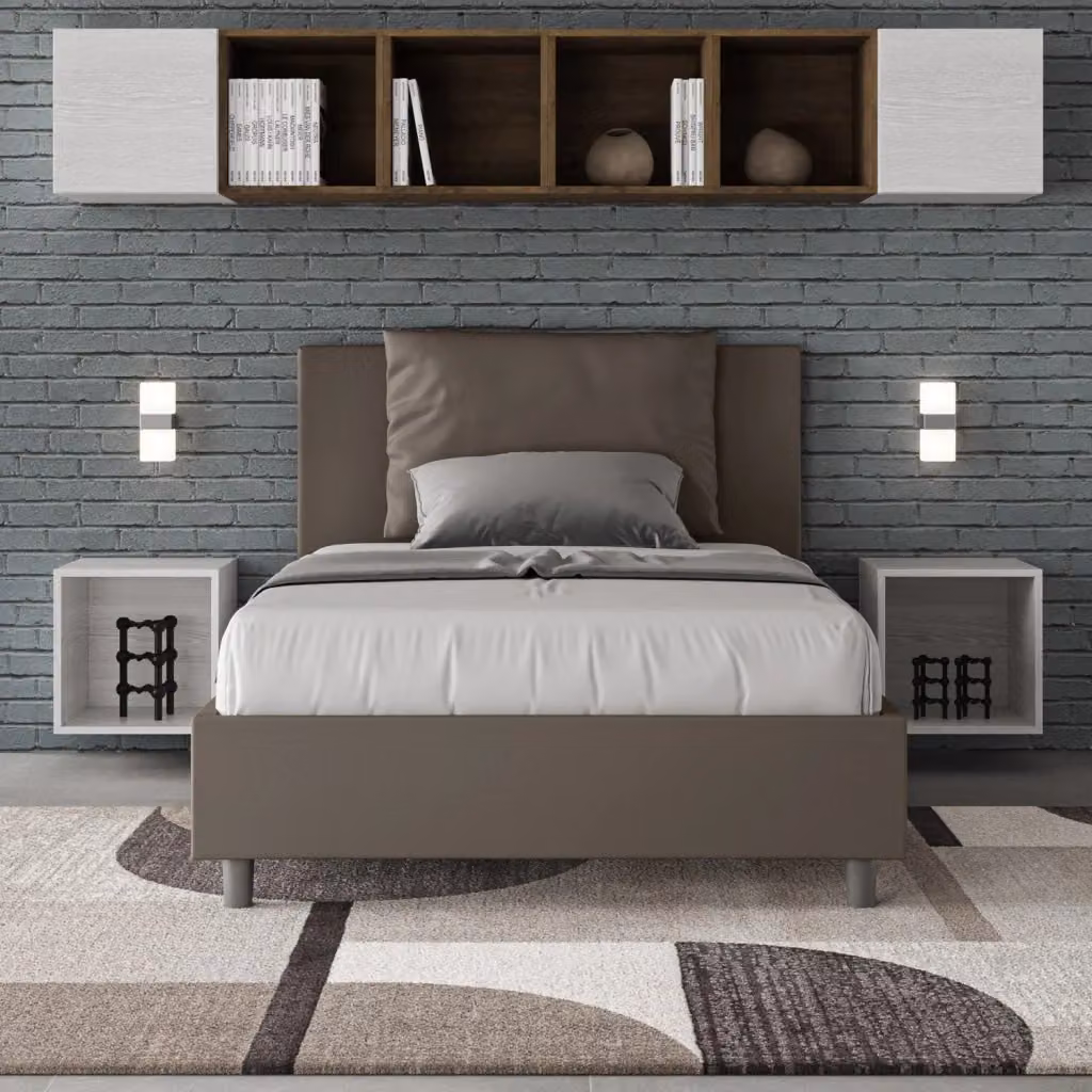 Letto 1 Piazza e Mezzo Moderno GIORDANOSHOP Beige con Rete in Legno L/P/H: 120 x 200 cm – 2