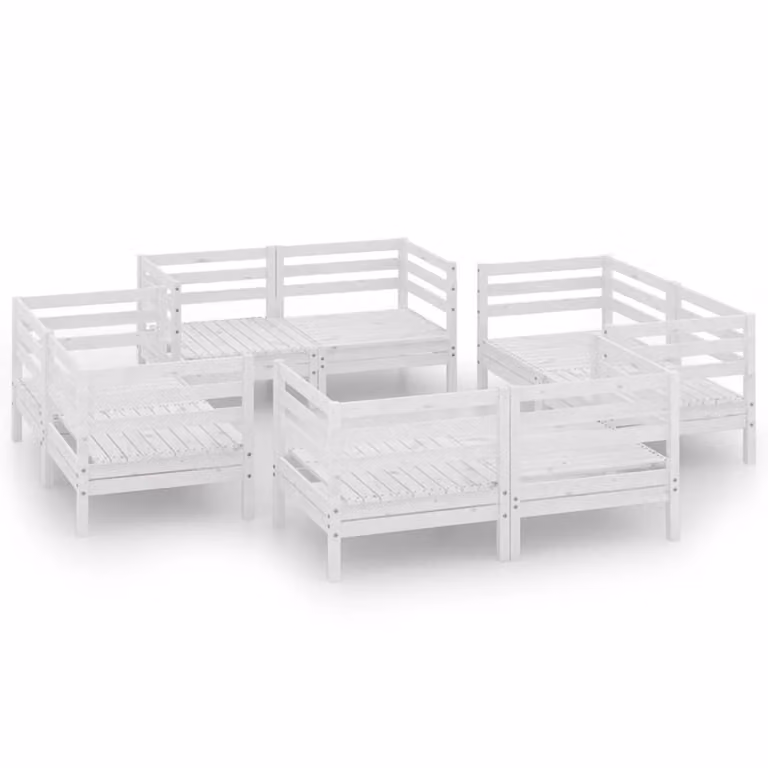 Set Divani da Giardino 8 pz Bianco in Legno Massello di Pino