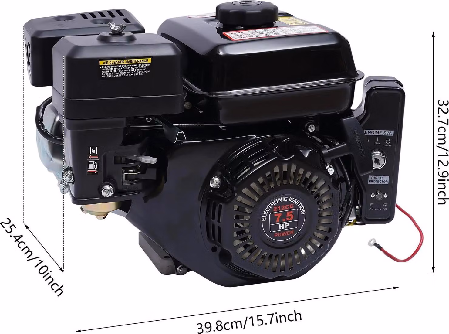 Motore a benzina raffreddato ad aria - 210cc, 4 tempi - 7,5 CV - Albero orizzontale da 20 mm - Avviamento manuale ed elettrico - Adatto per go-kart, spaccalegna, fresa per terreno, pompa, generatore - Colore: nero