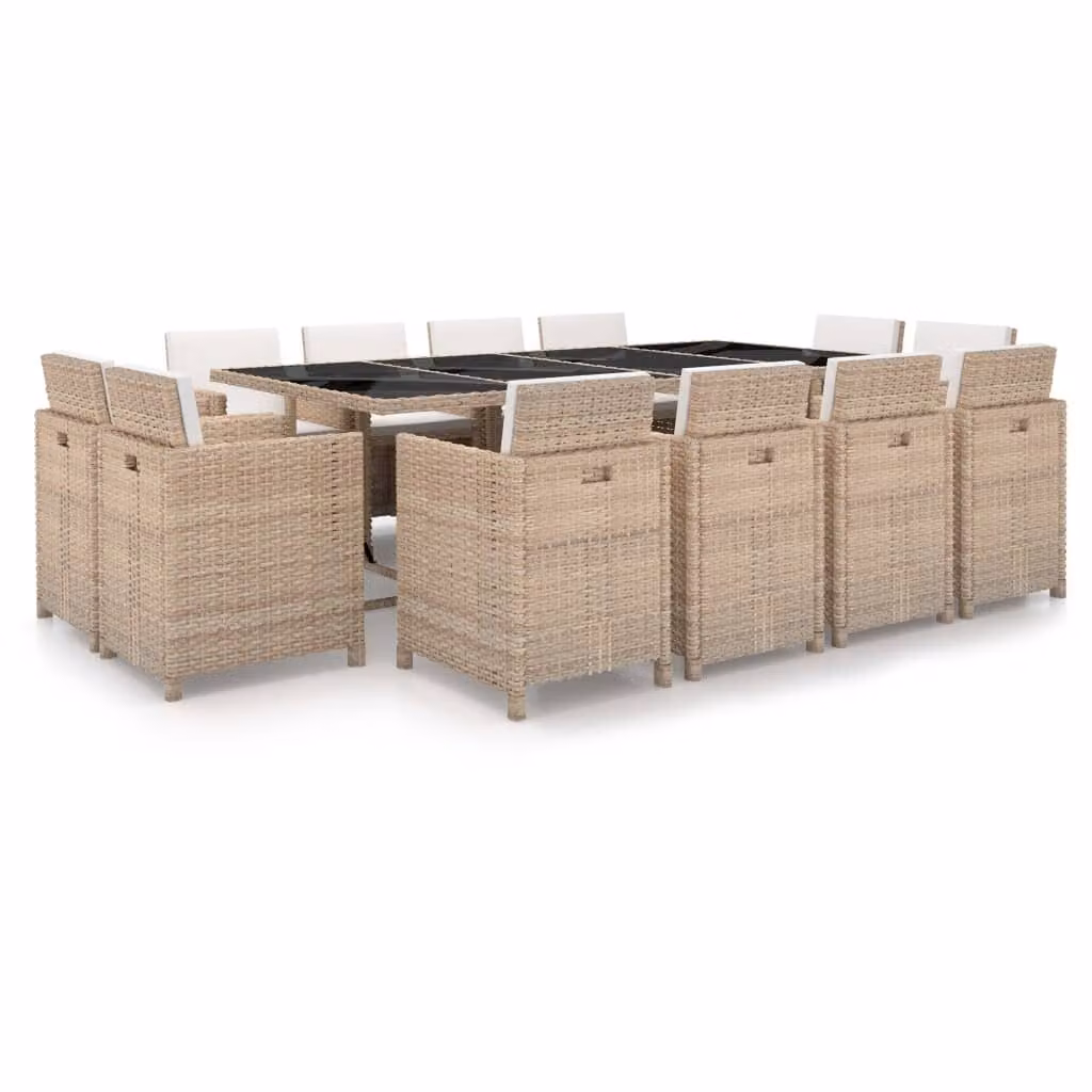 The Living Store Set da pranzo da giardino 13 pezzi con cuscini in poly rattan beige