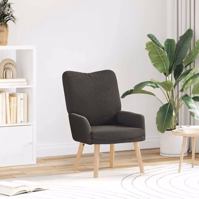 Poltrona relax moderna in tessuto grigio con braccioli e struttura in legno L: 63 cm, P: 67 cm, H: 94 cm