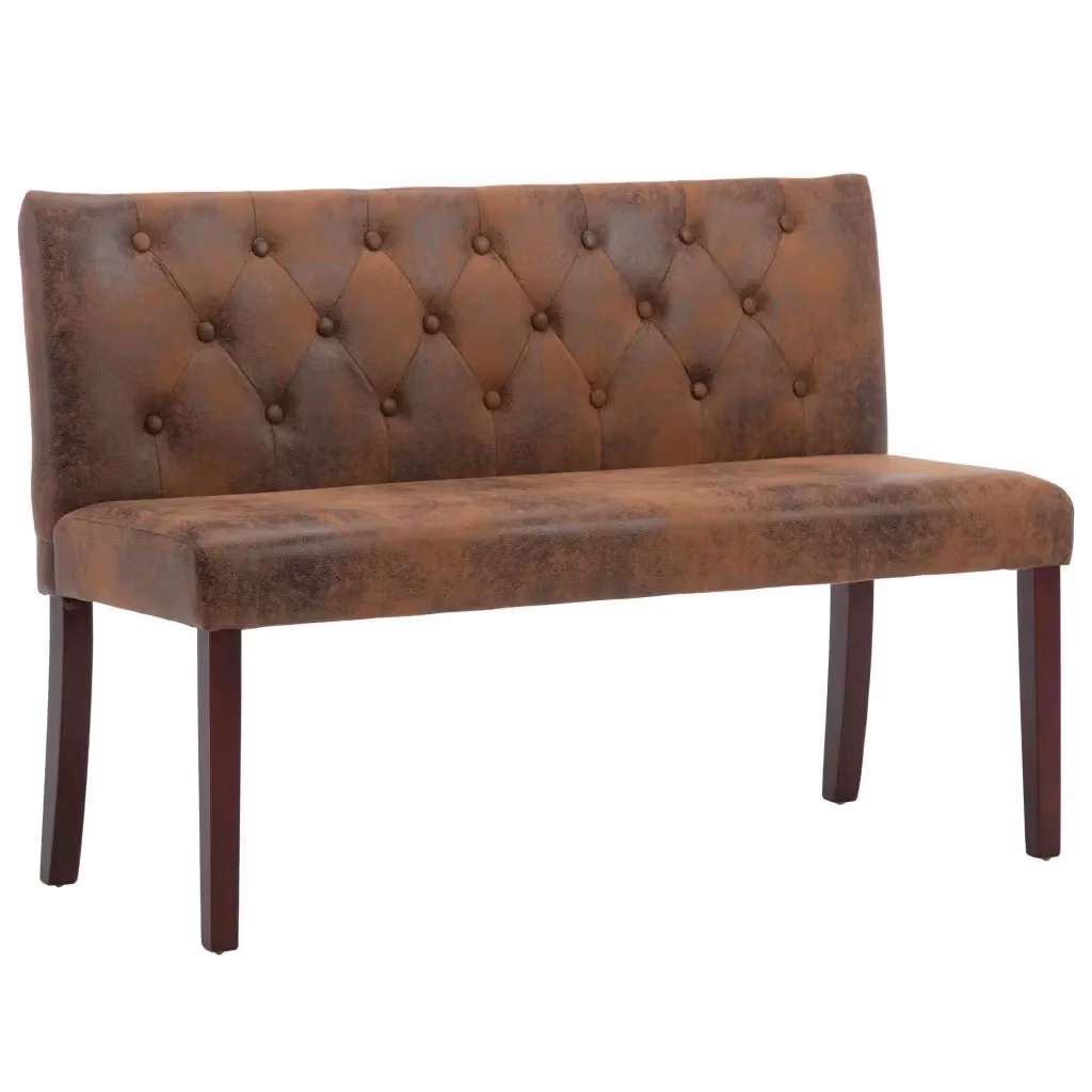 Panca vidaXL in similpelle scamosciata marrone con struttura in legno e plastica, L: 120 cm – 2